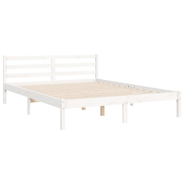 vidaXL Bedframe met hoofdbord massief hout wit