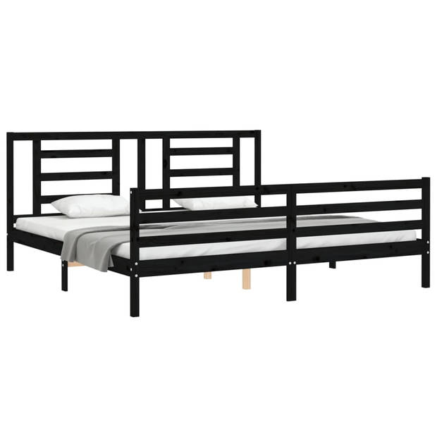 vidaXL Bedframe met hoofdbord massief hout zwart 200x200 cm