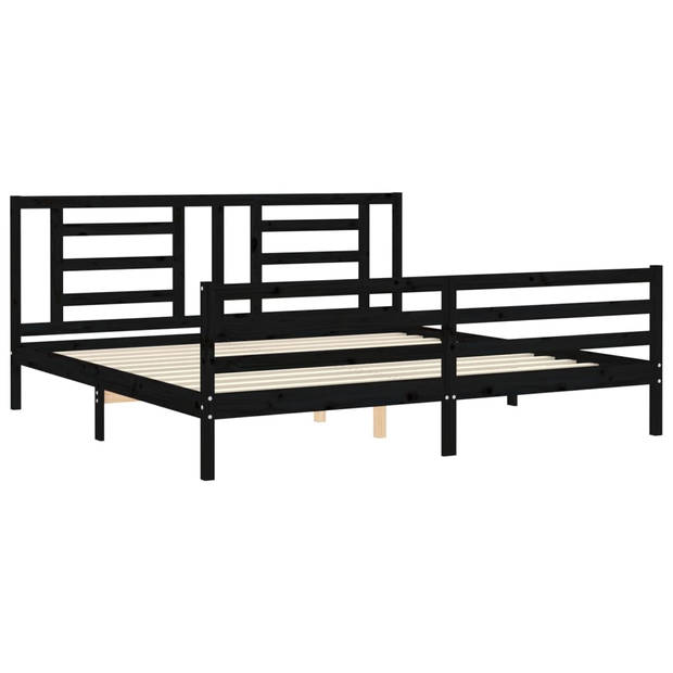 vidaXL Bedframe met hoofdbord massief hout zwart 200x200 cm