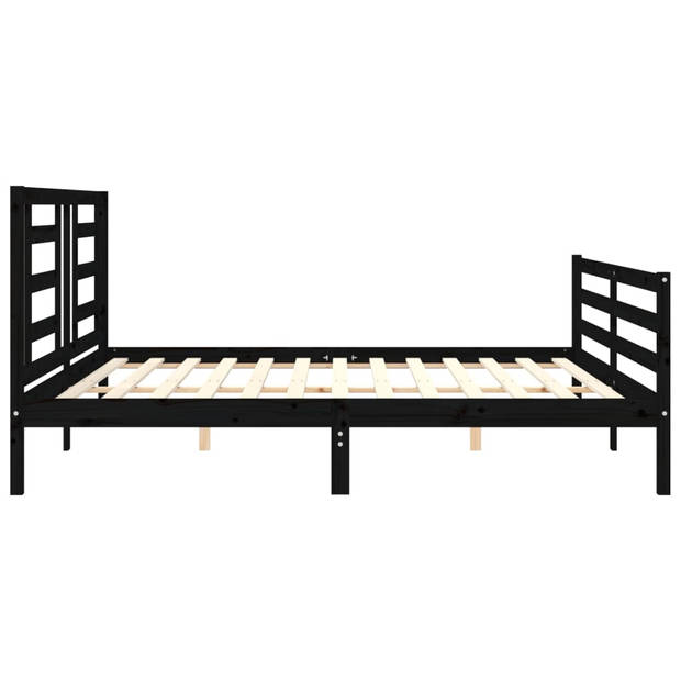 vidaXL Bedframe met hoofdbord massief hout zwart 200x200 cm