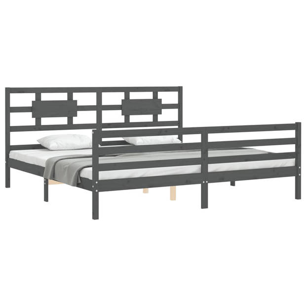 vidaXL Bedframe met hoofdbord massief hout grijs 200x200 cm