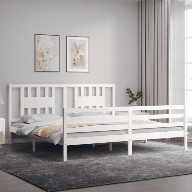 vidaXL Bedframe met hoofdbord massief hout wit