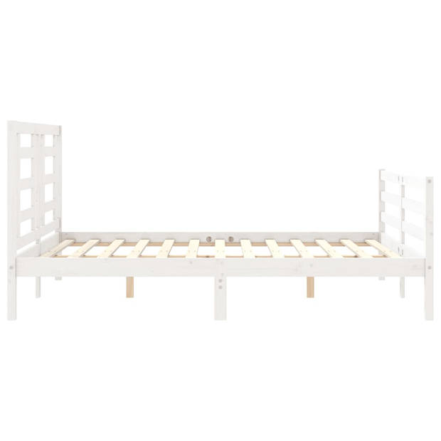 vidaXL Bedframe met hoofdbord massief hout wit 160x200 cm