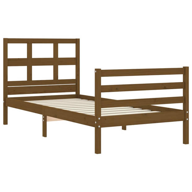 vidaXL Bedframe met hoofdbord massief hout honingbruin 90x200 cm