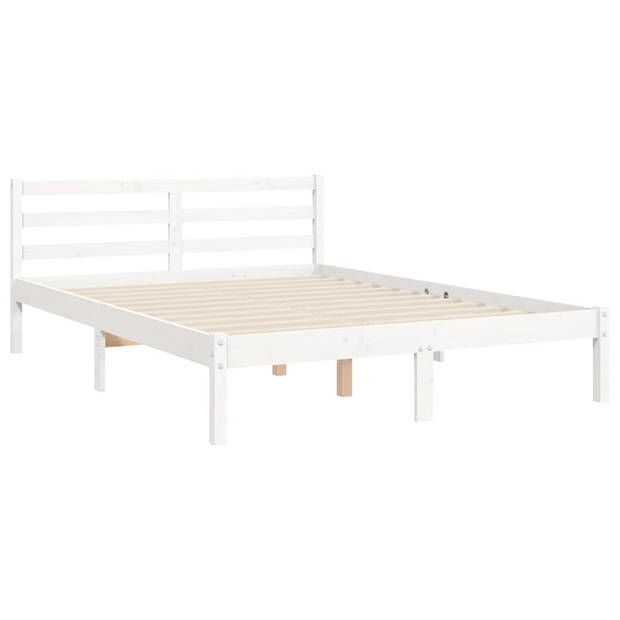 vidaXL Bedframe met hoofdbord massief hout wit 140x200 cm