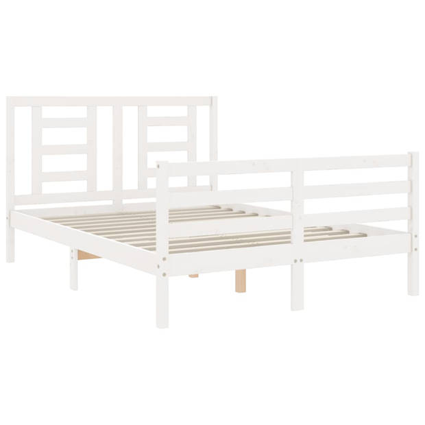 vidaXL Bedframe met hoofdbord massief hout wit 120x200 cm