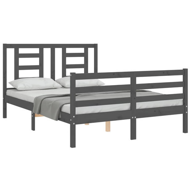 vidaXL Bedframe met hoofdbord massief hout grijs 140x190 cm