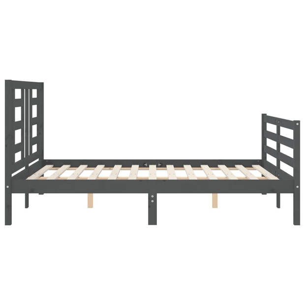 vidaXL Bedframe met hoofdbord massief hout grijs 140x190 cm