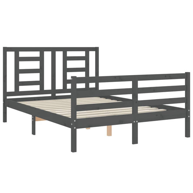 vidaXL Bedframe met hoofdbord massief hout grijs 140x190 cm