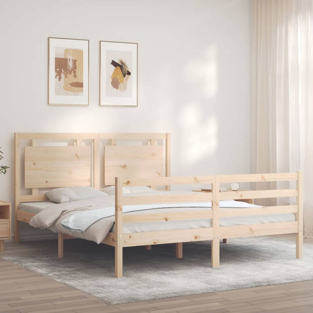 vidaXL Bedframe met hoofdbord massief hout 160x200 cm