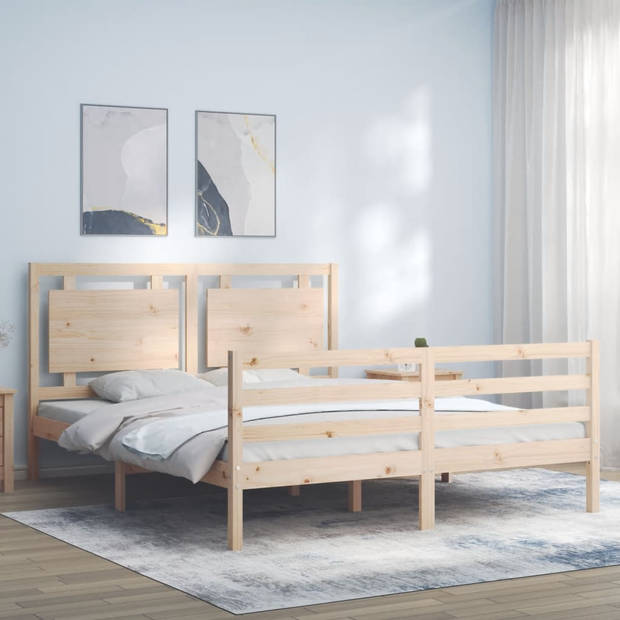 vidaXL Bedframe met hoofdbord massief hout