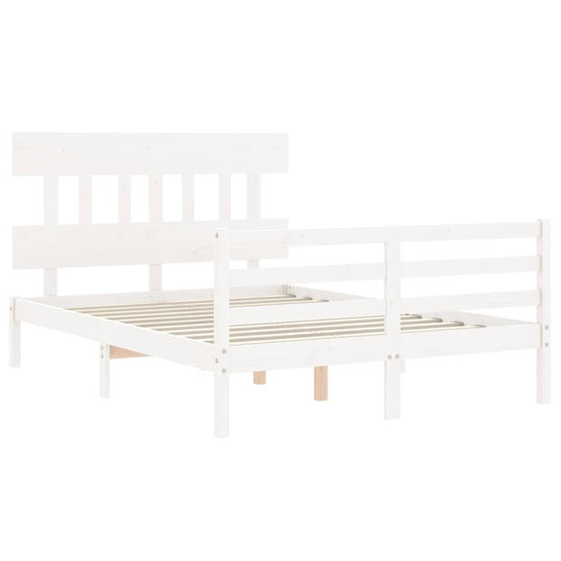 vidaXL Bedframe met hoofdbord massief hout wit 120x200 cm