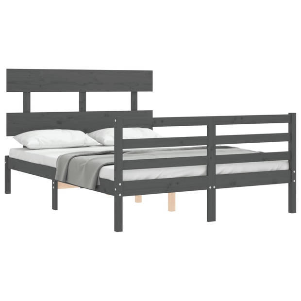 vidaXL Bedframe met hoofdbord massief hout grijs 140x190 cm