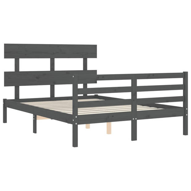 vidaXL Bedframe met hoofdbord massief hout grijs 140x190 cm