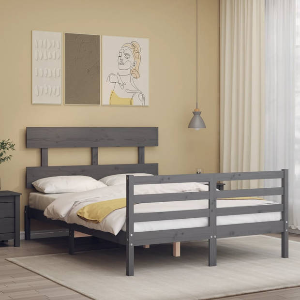 vidaXL Bedframe met hoofdbord massief hout grijs