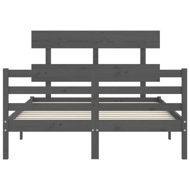 vidaXL Bedframe met hoofdbord massief hout grijs 140x190 cm