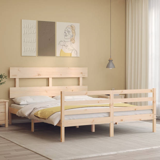 vidaXL Bedframe met hoofdbord massief hout 160x200 cm