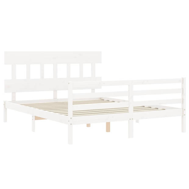 vidaXL Bedframe met hoofdbord massief hout wit