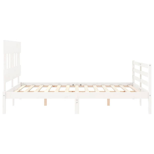 vidaXL Bedframe met hoofdbord massief hout wit