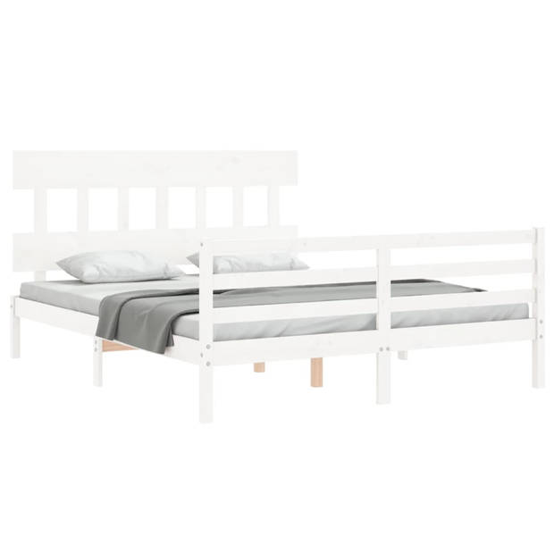 vidaXL Bedframe met hoofdbord massief hout wit