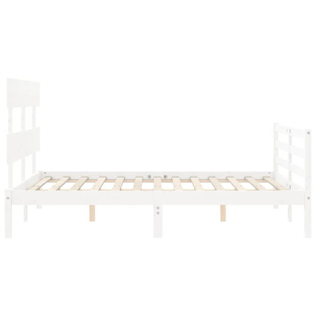 vidaXL Bedframe met hoofdbord massief hout wit 140x200 cm