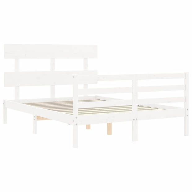 vidaXL Bedframe met hoofdbord massief hout wit 140x200 cm