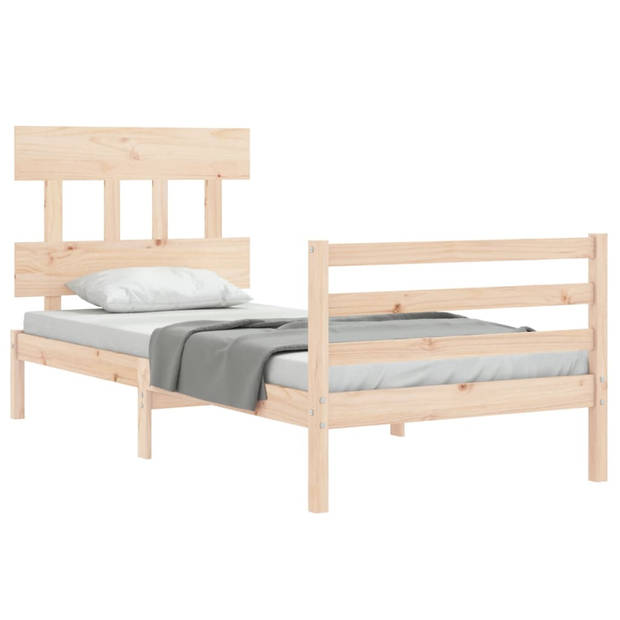 vidaXL Bedframe met hoofdbord massief hout 90x200 cm