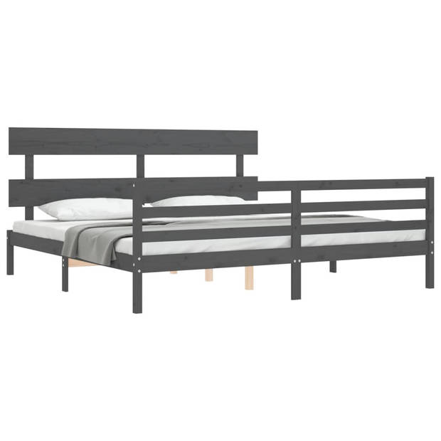 vidaXL Bedframe met hoofdbord massief hout grijs 200x200 cm