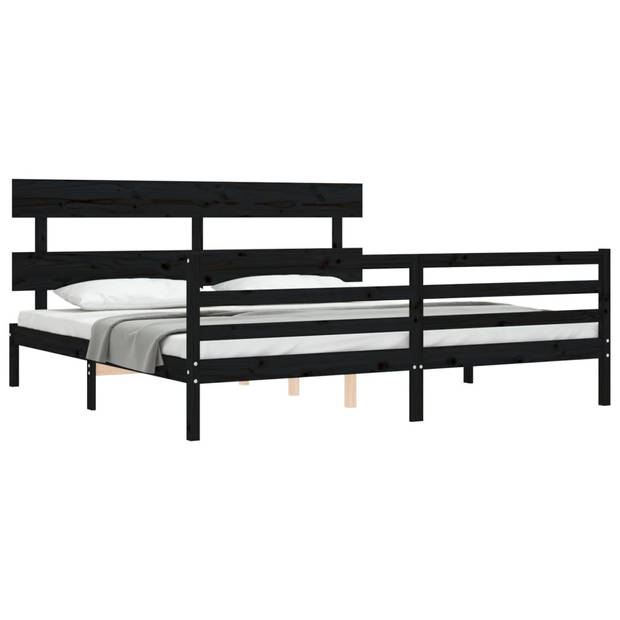 vidaXL Bedframe met hoofdbord massief hout zwart 200x200 cm