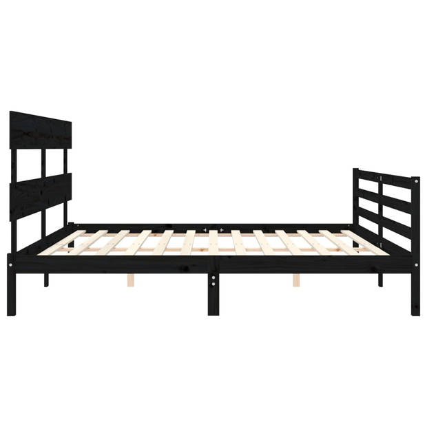 vidaXL Bedframe met hoofdbord massief hout zwart 200x200 cm