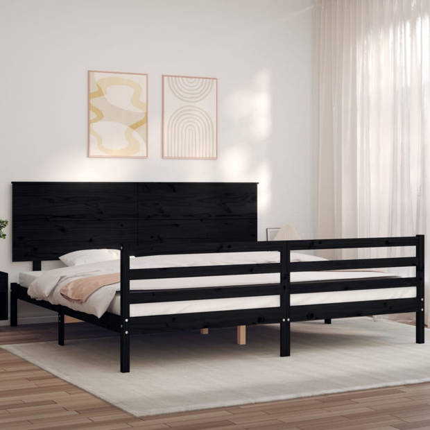 vidaXL Bedframe met hoofdbord massief hout zwart 200x200 cm