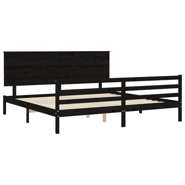 vidaXL Bedframe met hoofdbord massief hout zwart 200x200 cm