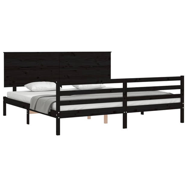 vidaXL Bedframe met hoofdbord massief hout zwart 200x200 cm