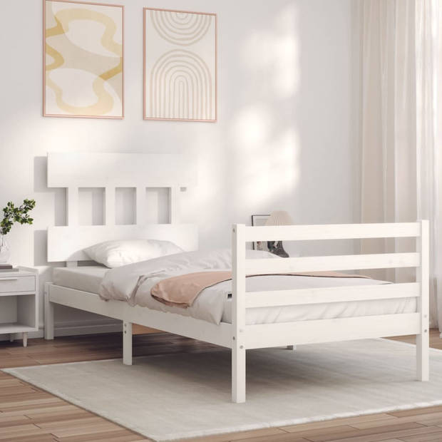 vidaXL Bedframe met hoofdbord massief hout wit