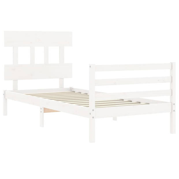 vidaXL Bedframe met hoofdbord massief hout wit