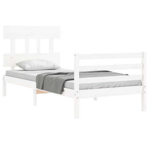 vidaXL Bedframe met hoofdbord massief hout wit