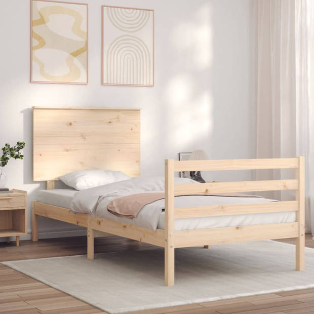 vidaXL Bedframe met hoofdbord massief hout 100x200 cm