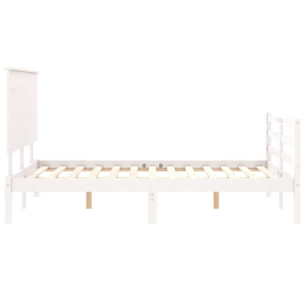 vidaXL Bedframe met hoofdbord massief hout wit