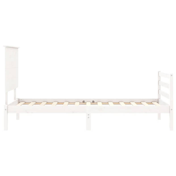 vidaXL Bedframe met hoofdbord massief hout wit 90x200 cm