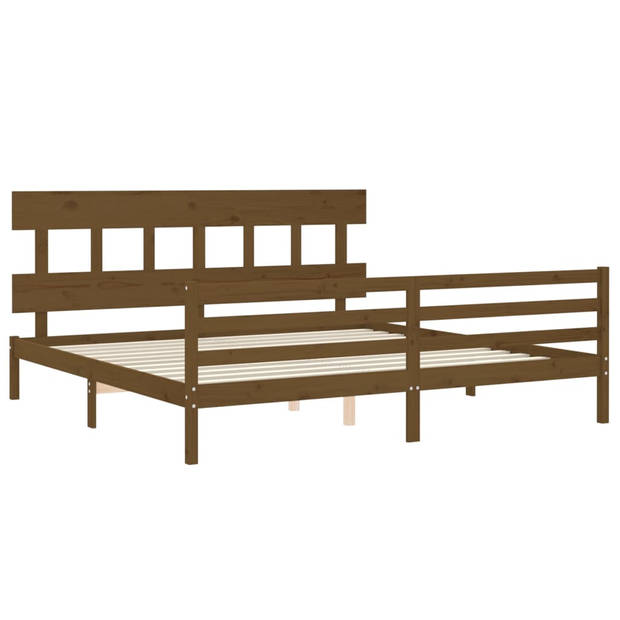 vidaXL Bedframe met hoofdbord massief hout honingbruin 200x200 cm