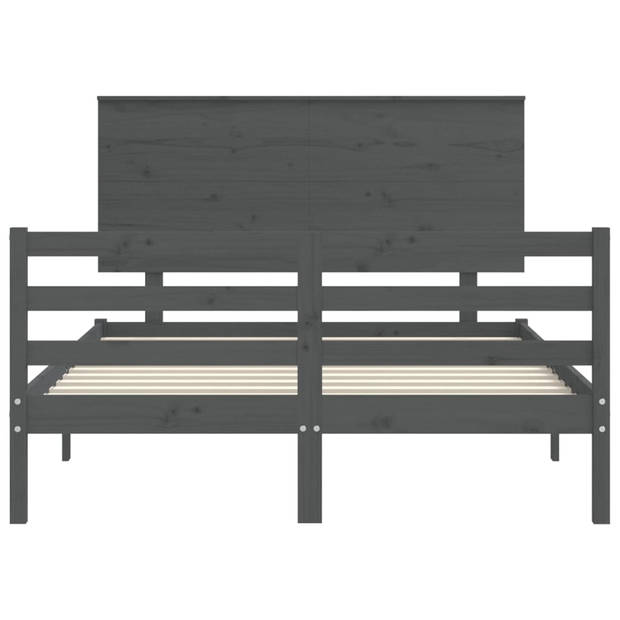 vidaXL Bedframe met hoofdbord massief hout grijs 140x190 cm