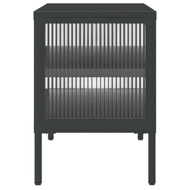 The Living Store TV-meubel - Elegant en praktisch - 105 x 35 x 50 cm - Gepoedercoat staal en glas met geribbeld reliëf