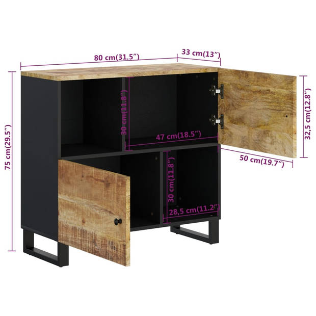 vidaXL Dressoir met 2 deuren 80x33x75 cm massief mangohout