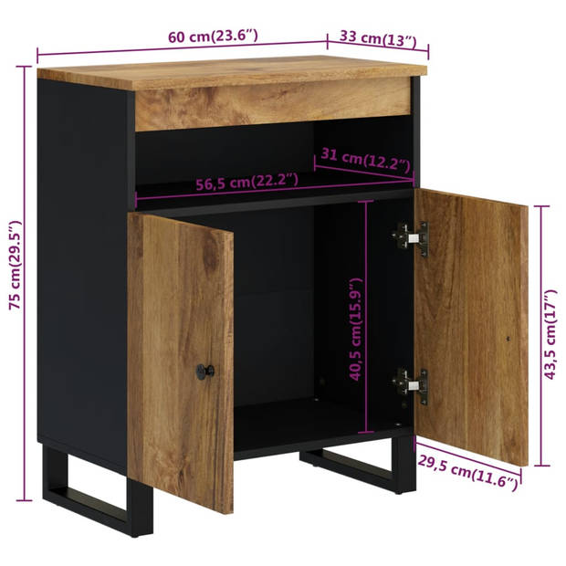 The Living Store Dressoir - Massief Mangohout - 60 x 33 x 75 cm - Honingbruine Afwerking - Montage vereist