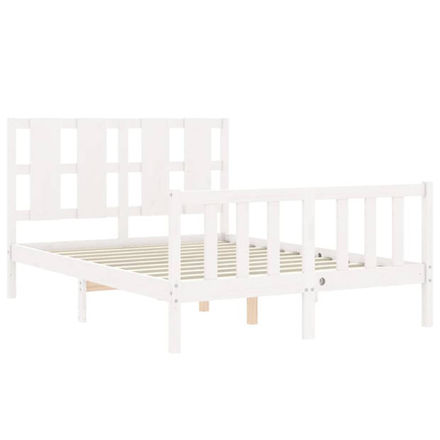 vidaXL Bedframe met hoofdbord massief hout wit 120x200 cm