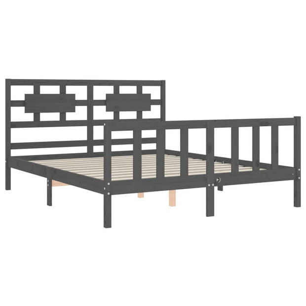 vidaXL Bedframe met hoofdbord massief hout grijs