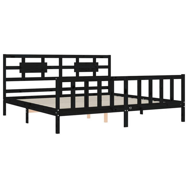 vidaXL Bedframe met hoofdbord massief hout zwart 200x200 cm