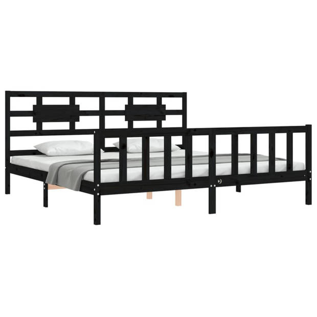 vidaXL Bedframe met hoofdbord massief hout zwart 200x200 cm