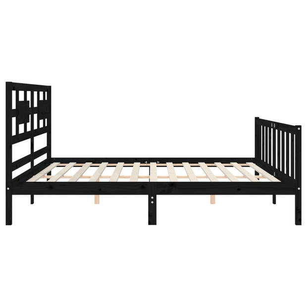 vidaXL Bedframe met hoofdbord massief hout zwart 200x200 cm