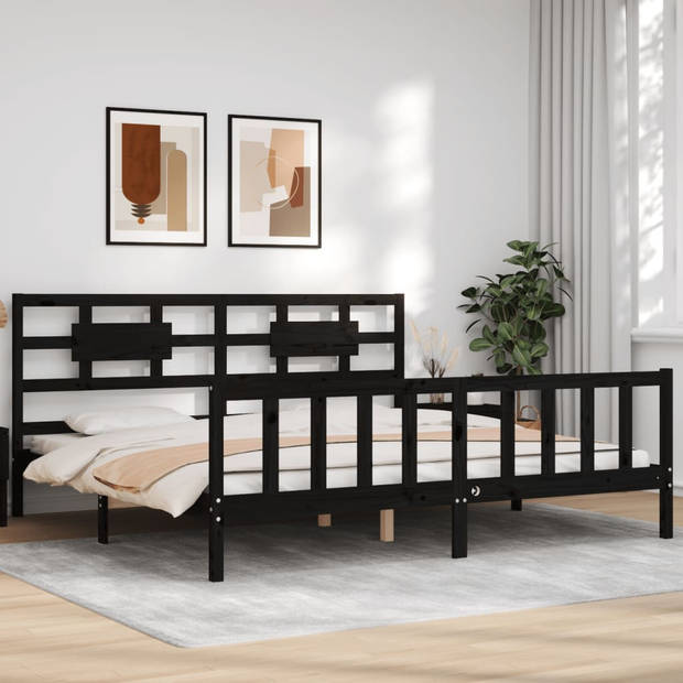 vidaXL Bedframe met hoofdbord massief hout zwart 200x200 cm